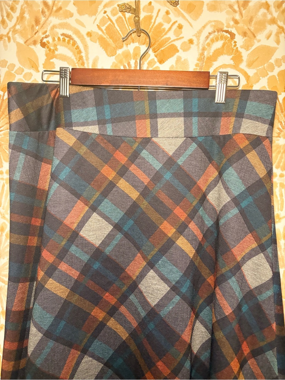NYCC Multicolor Plaid Bias Cut A Line Midi Skirt Pull On Fall Academia Preppy - Picture 7 of 11